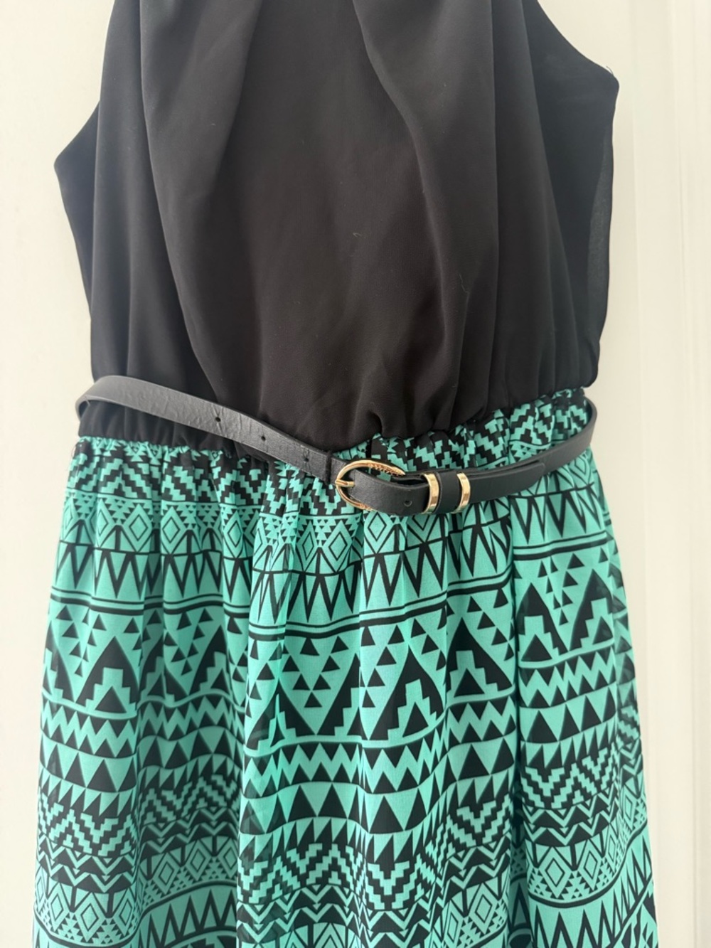 I.N. San Francisco Black and Teal Geometric Midi Dress - Picture 3 of 4